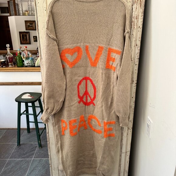 PEACE AND LOVE TAN SWEATER DUSTER OPEN CARDIGAN - Picture 3 of 7